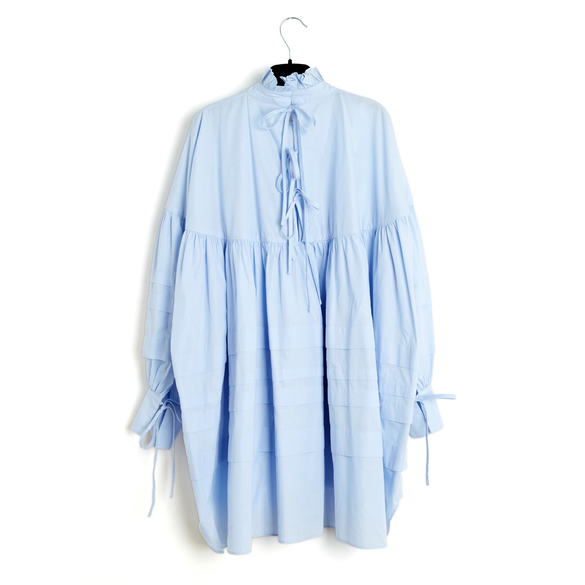 Cecilie Bahnsen Blouse FR38 Baby Blue Cotton Ruffles Maxi Shirt UK10 US6/8 2