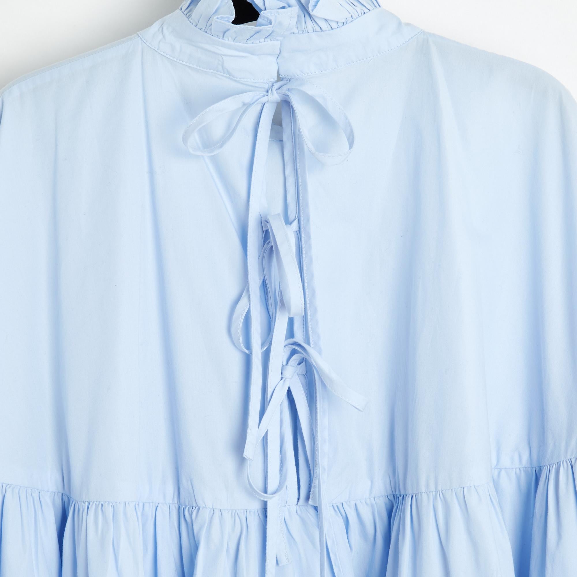 Cecilie Bahnsen Blouse FR38 Baby Blue Cotton Ruffles Maxi Shirt UK10 US6/8 3