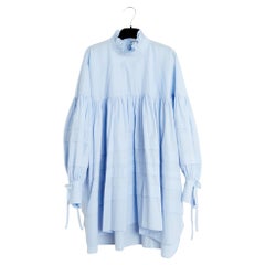 Cecilie Bahnsen Blouse FR38 Baby Blue Cotton Ruffles Maxi Shirt UK10 US6/8
