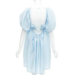CECILIE BAHNSEN blue silk blend rose silk jacquard puff babydoll dress UK6 XS