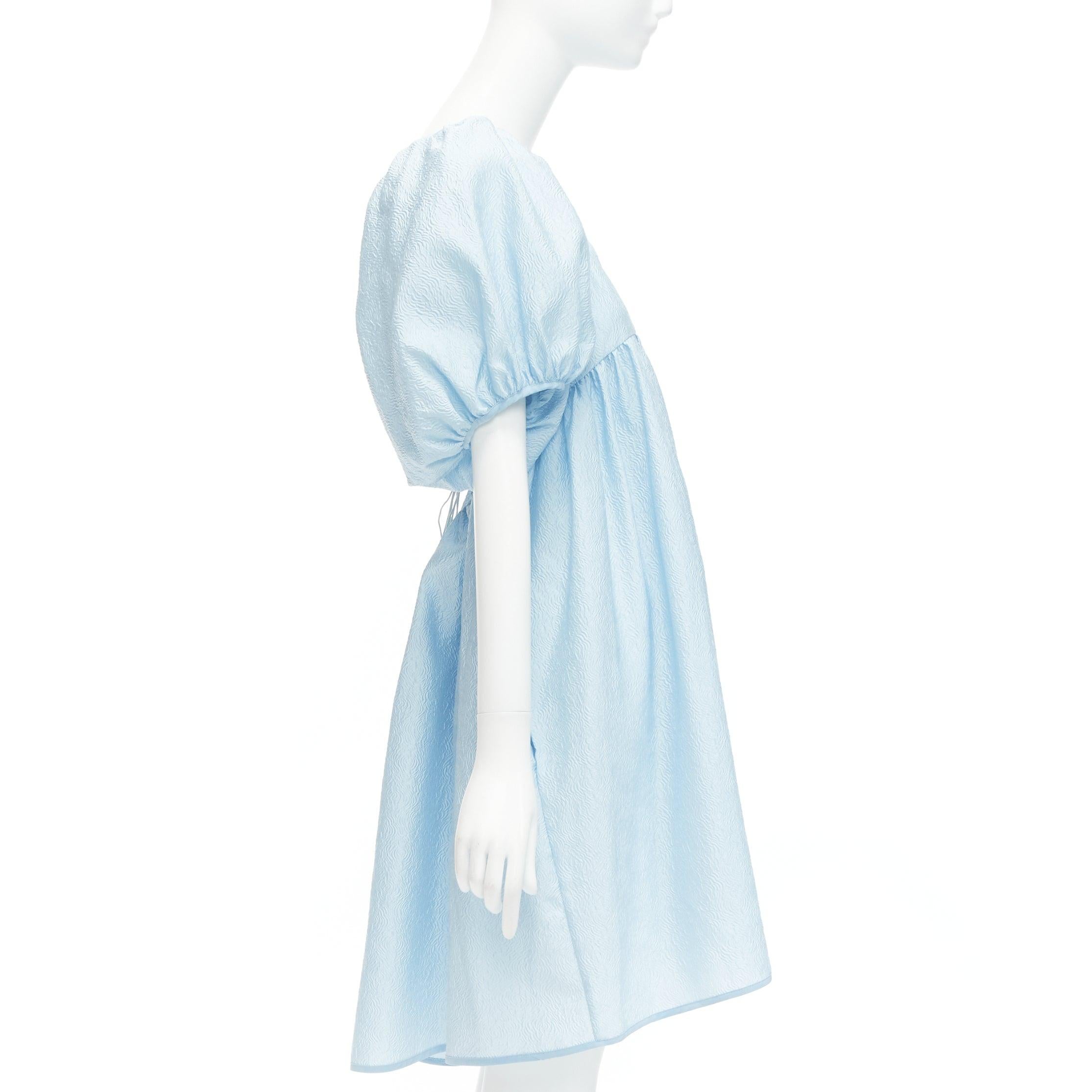 Women's CECILIE BAHNSEN blue silk blend rose silk jacquard puff babydoll dress UK6 XS For Sale