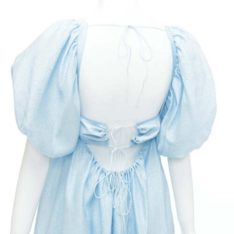 CECILIE BAHNSEN blue silk blend rose silk jacquard puff babydoll dress UK6 XS For Sale 1