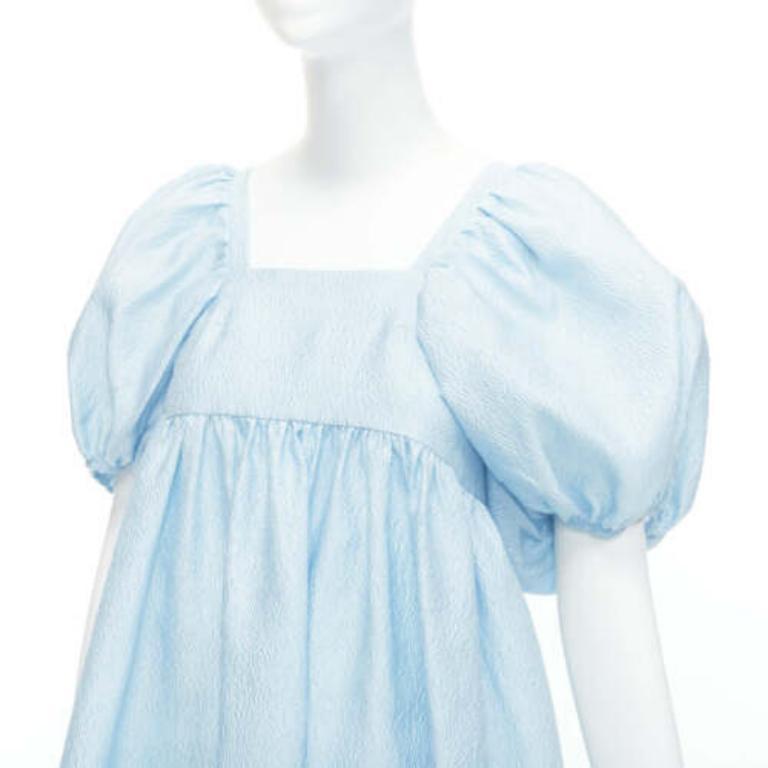 CECILIE BAHNSEN blue silk blend rose silk jacquard puff babydoll dress UK6 XS For Sale 2