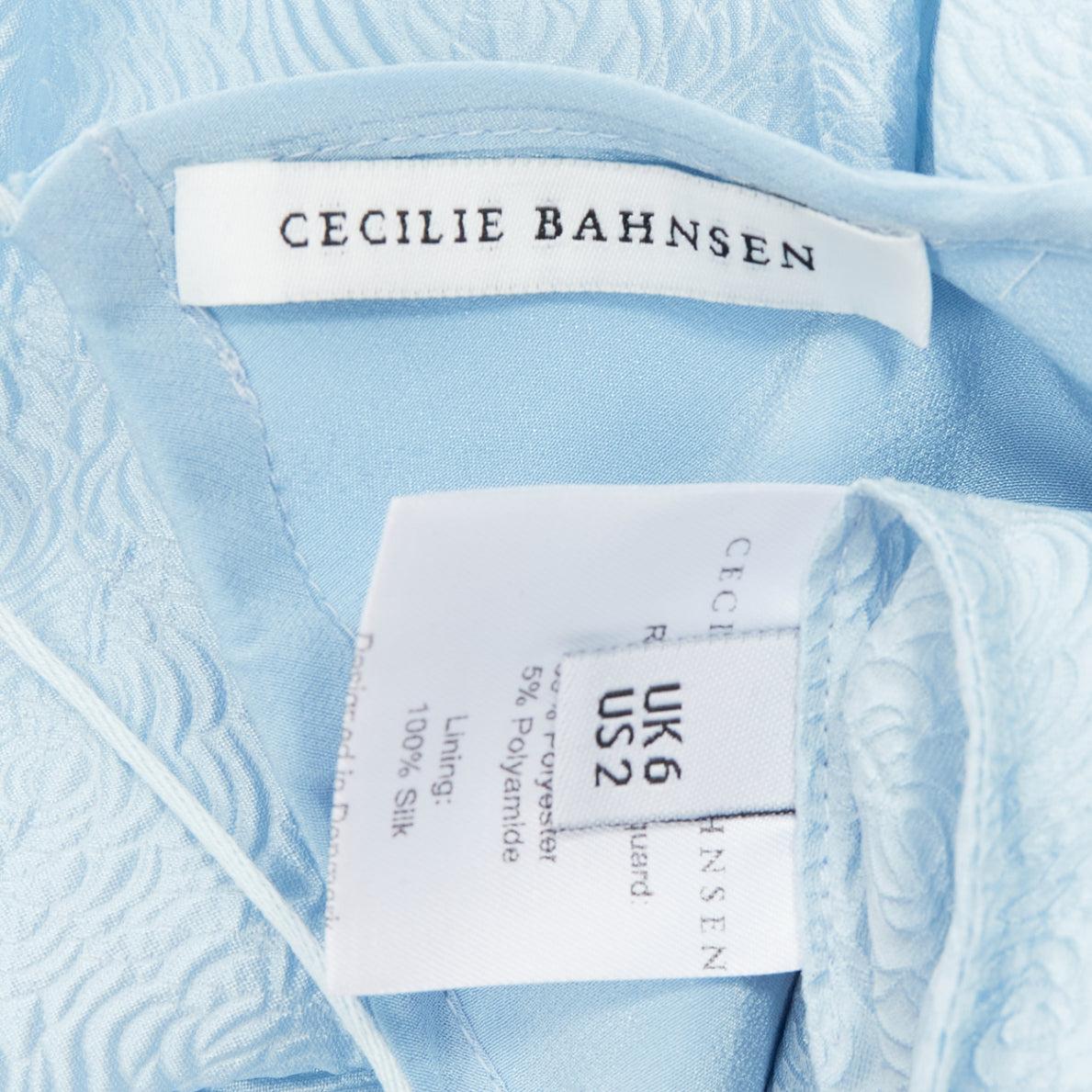 CECILIE BAHNSEN blue silk blend rose silk jacquard puff babydoll dress UK6 XS For Sale 4