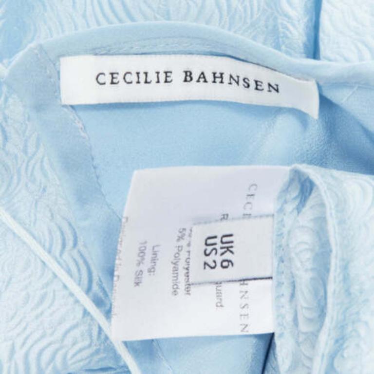 CECILIE BAHNSEN blue silk blend rose silk jacquard puff babydoll dress UK6 XS For Sale 3