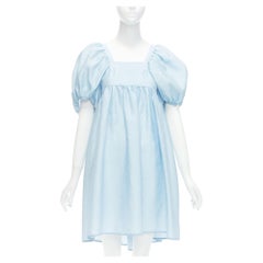 CECILIE BAHNSEN abito babydoll a sbuffo in misto seta blu e seta rosa UK6 XS