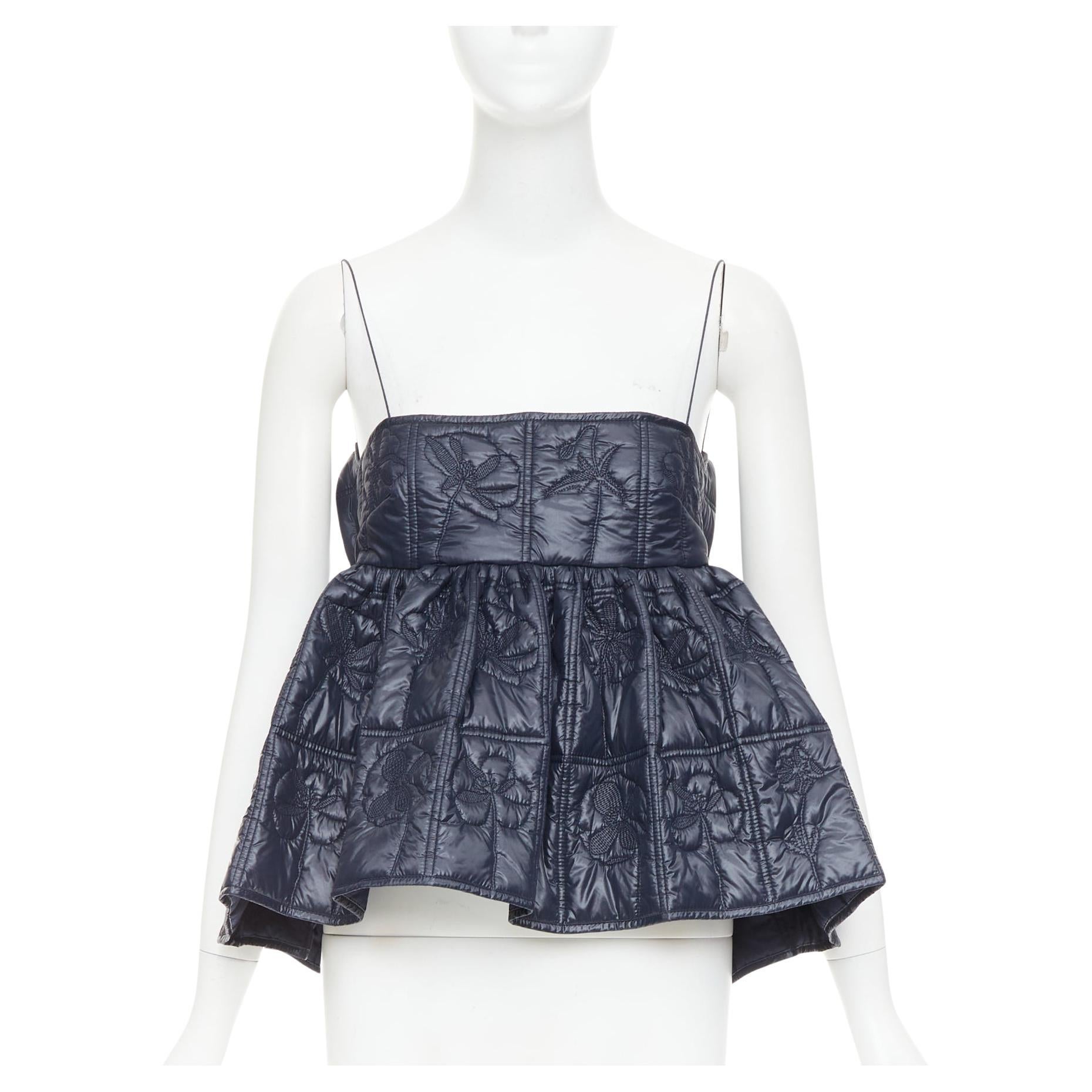 Cecilie Bahnsen Celina Navy Floral Quilted Peplum Top UK6 XS