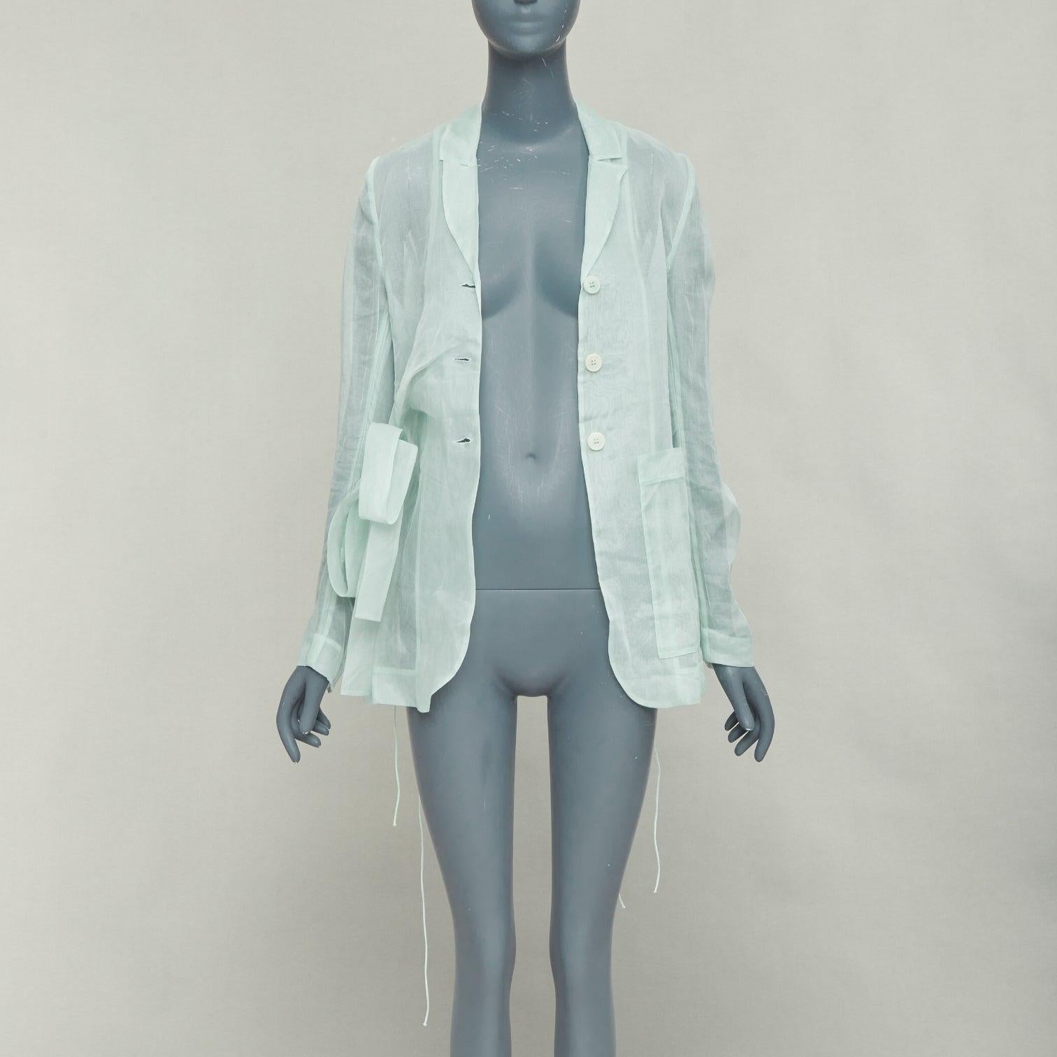 CECILIE BAHNSEN Fisola blazer de algodón verde menta con lazo en la cintura UK8 S Gris en venta