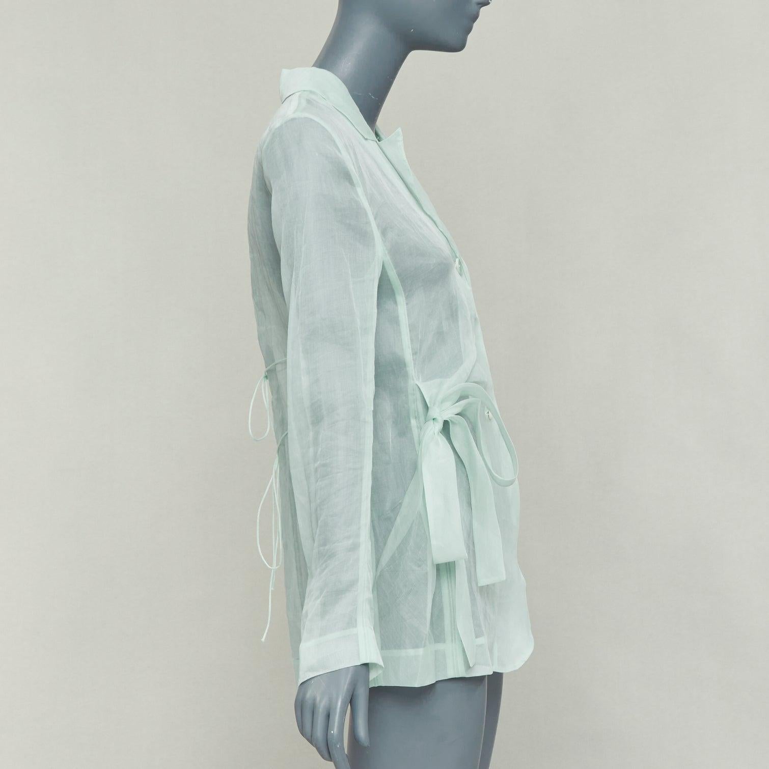 De las mujeres CECILIE BAHNSEN Fisola blazer de algodón verde menta con lazo en la cintura UK8 S en venta