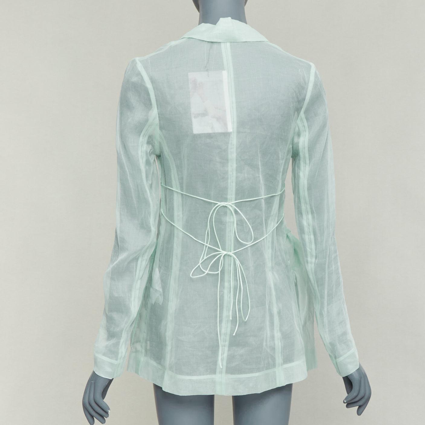 CECILIE BAHNSEN Fisola blazer de algodón verde menta con lazo en la cintura UK8 S en venta 1