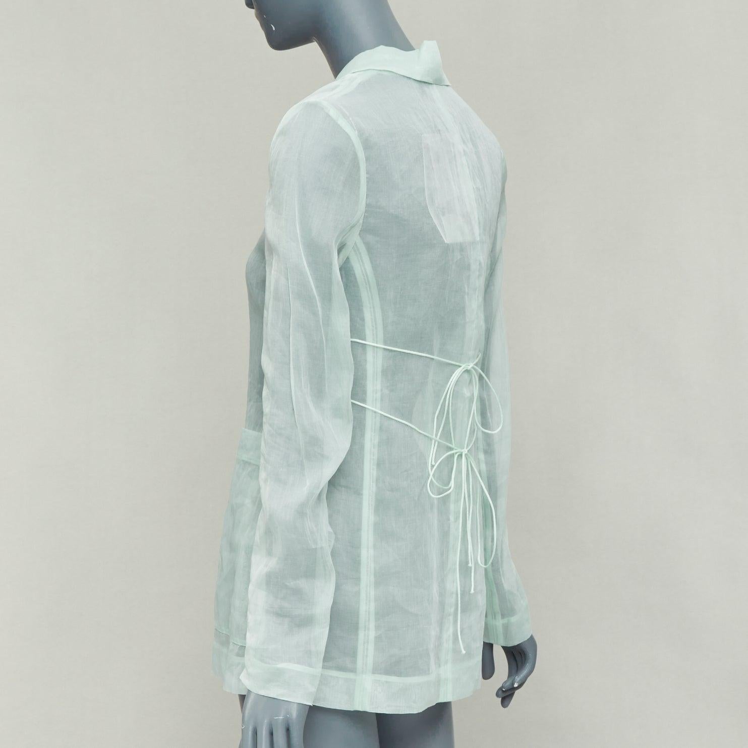 CECILIE BAHNSEN Fisola blazer de algodón verde menta con lazo en la cintura UK8 S en venta 2