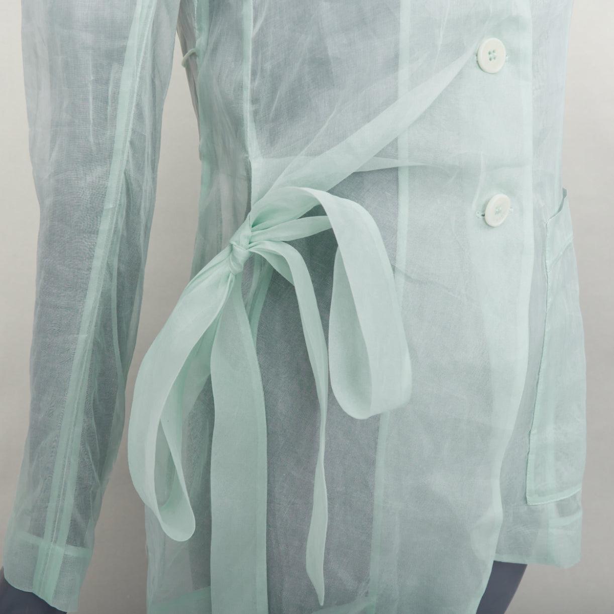 CECILIE BAHNSEN Fisola blazer de algodón verde menta con lazo en la cintura UK8 S en venta 3