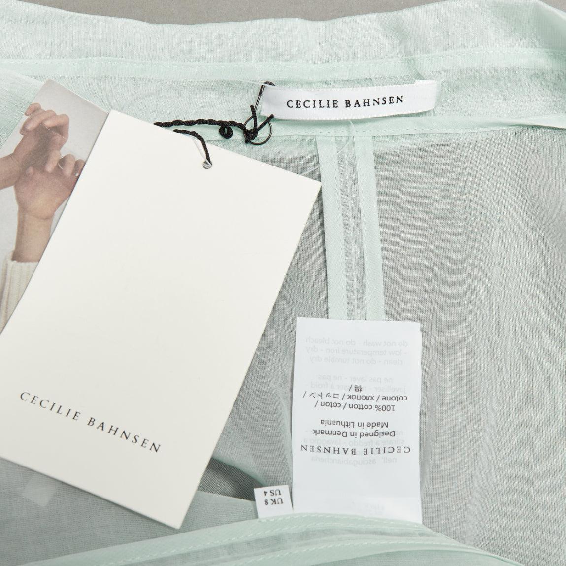 CECILIE BAHNSEN Fisola blazer de algodón verde menta con lazo en la cintura UK8 S en venta 4