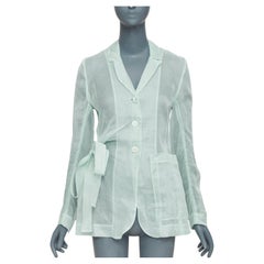 CECILIE BAHNSEN Fisola mint green cotton sheer bow tie waist blazer UK8 S