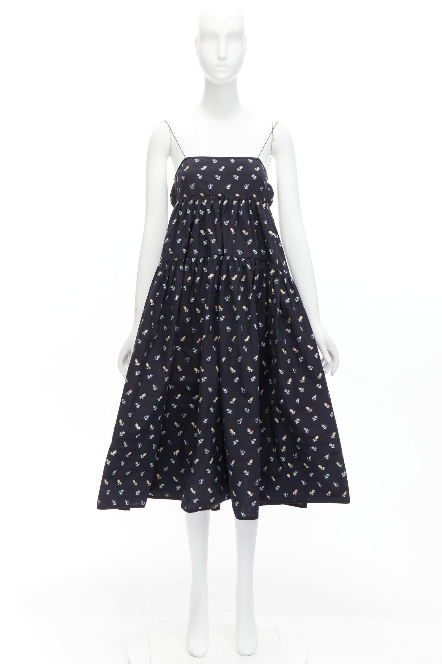 CECILIE BAHNSEN florales Empire Taille String Strap Babydoll ausgestelltes Kleid US6 M im Angebot 4
