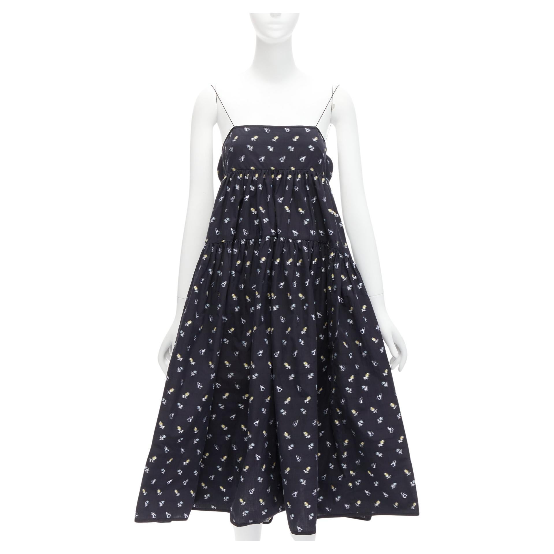 CECILIE BAHNSEN florales Empire Taille String Strap Babydoll ausgestelltes Kleid US6 M im Angebot
