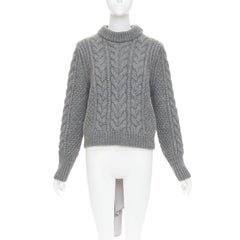 CECILIE BAHNSEN grey wool chunky knit 100% silk offset back tie sweater XS