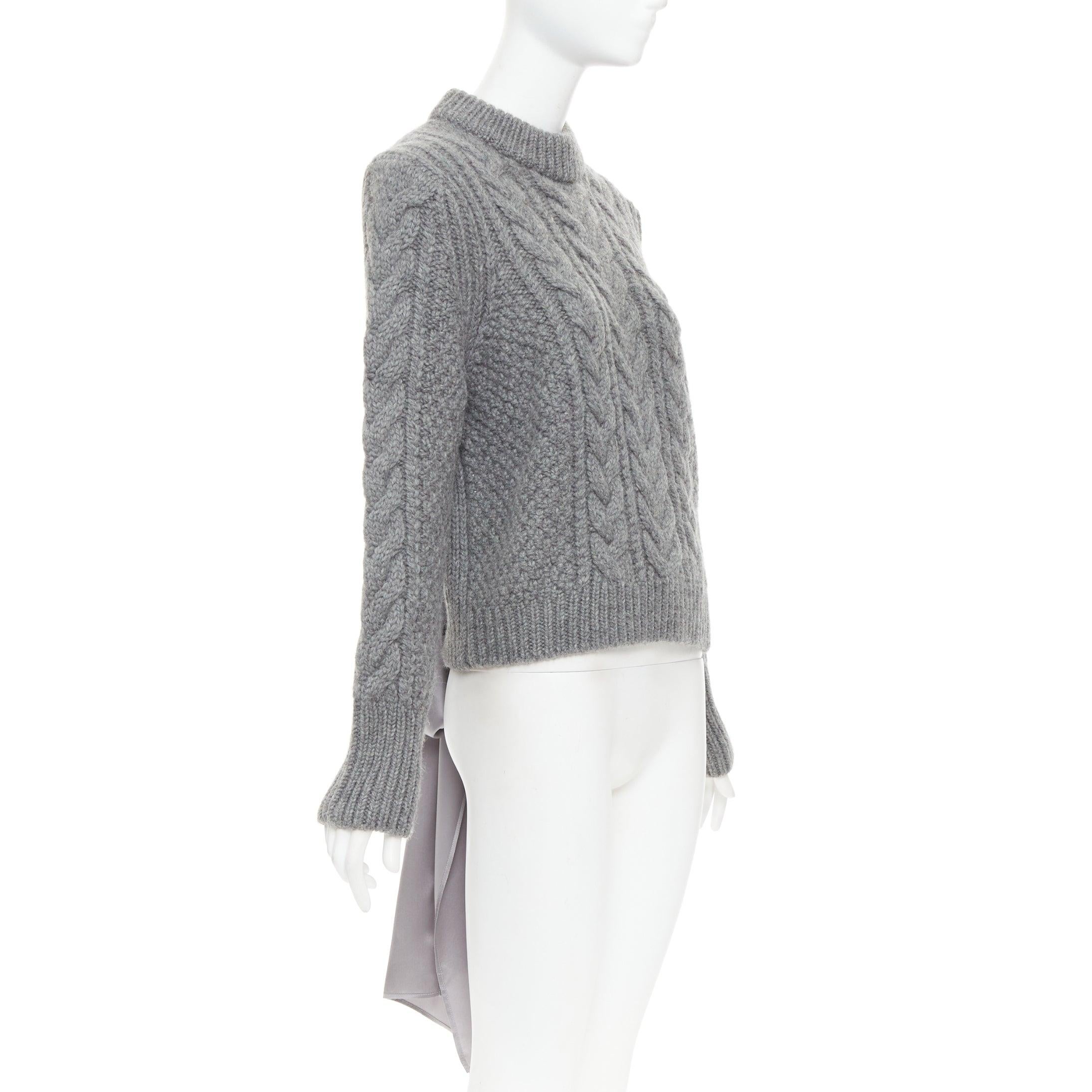 CECILIE BAHNSEN graue Wolle grob gestrickt 100% Seide versetzt zurück Krawatte Pullover XS (Grau) im Angebot