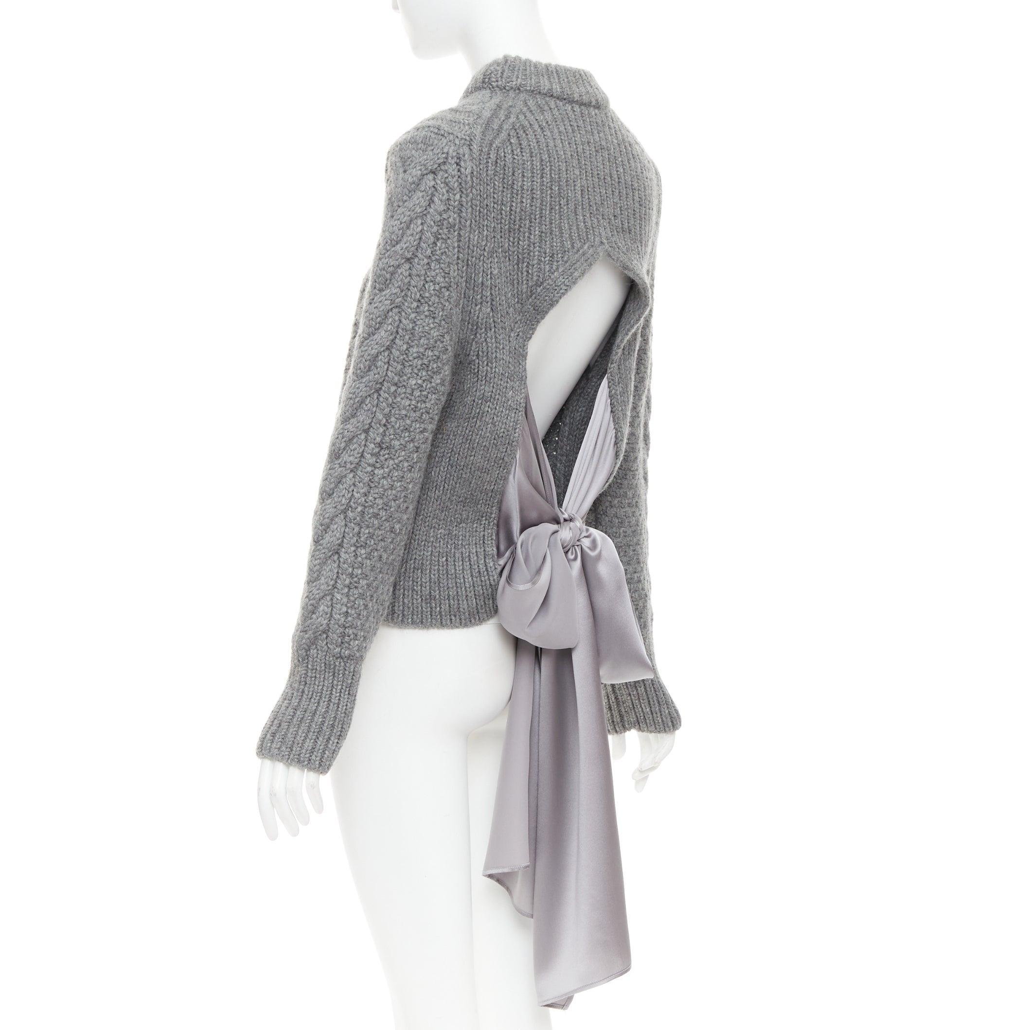 CECILIE BAHNSEN graue Wolle grob gestrickt 100% Seide versetzt zurück Krawatte Pullover XS Damen im Angebot