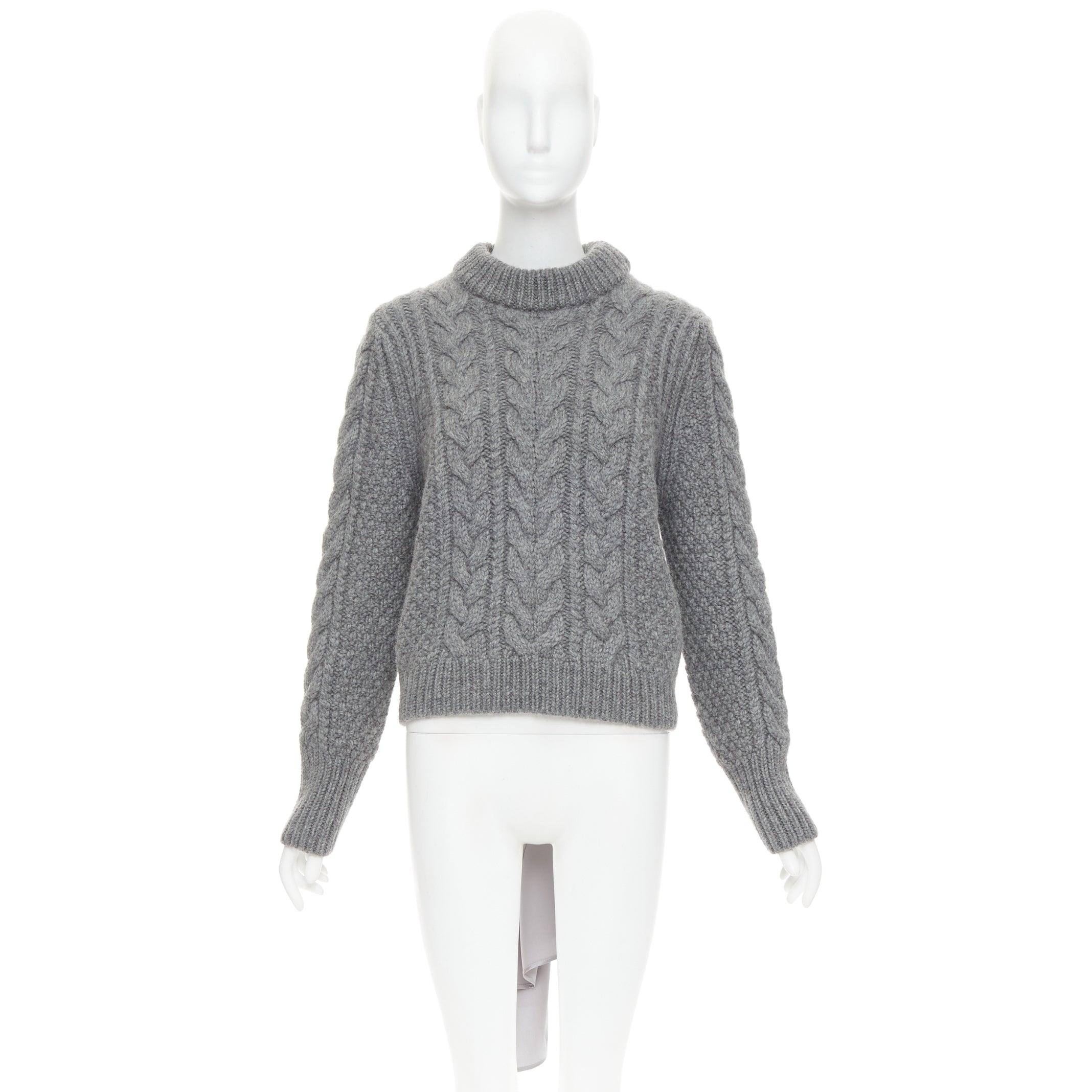 CECILIE BAHNSEN graue Wolle grob gestrickt 100% Seide versetzt zurück Krawatte Pullover XS im Angebot 4