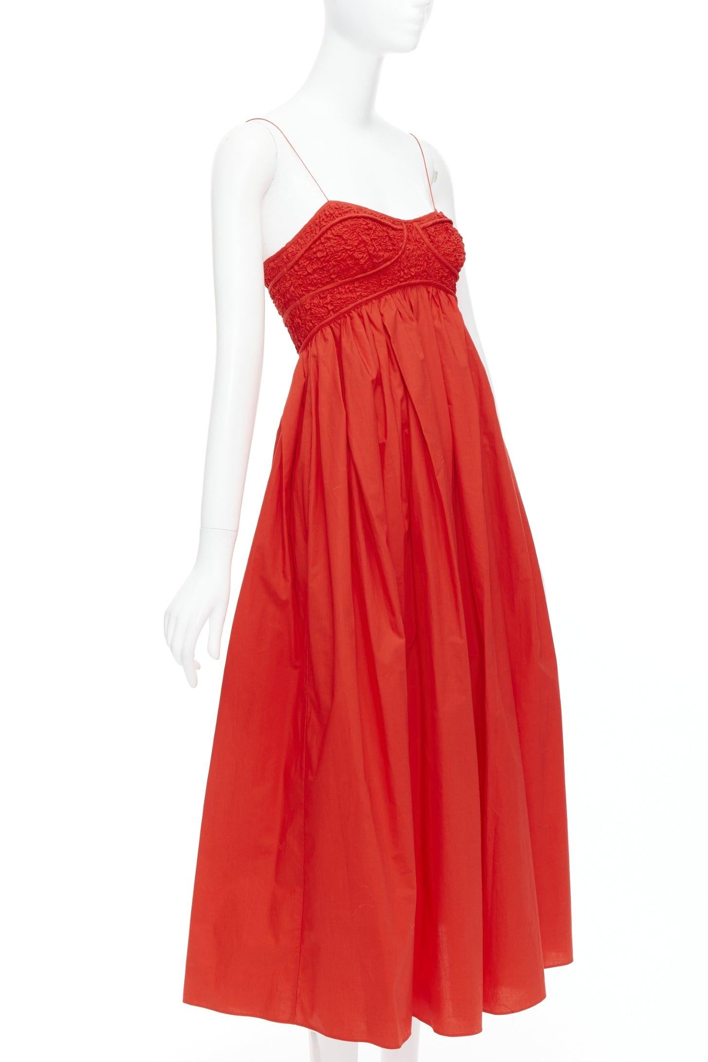Red CECILIE BAHNSEN Heather poppy red cotton blend cloque dress UK8 L For Sale