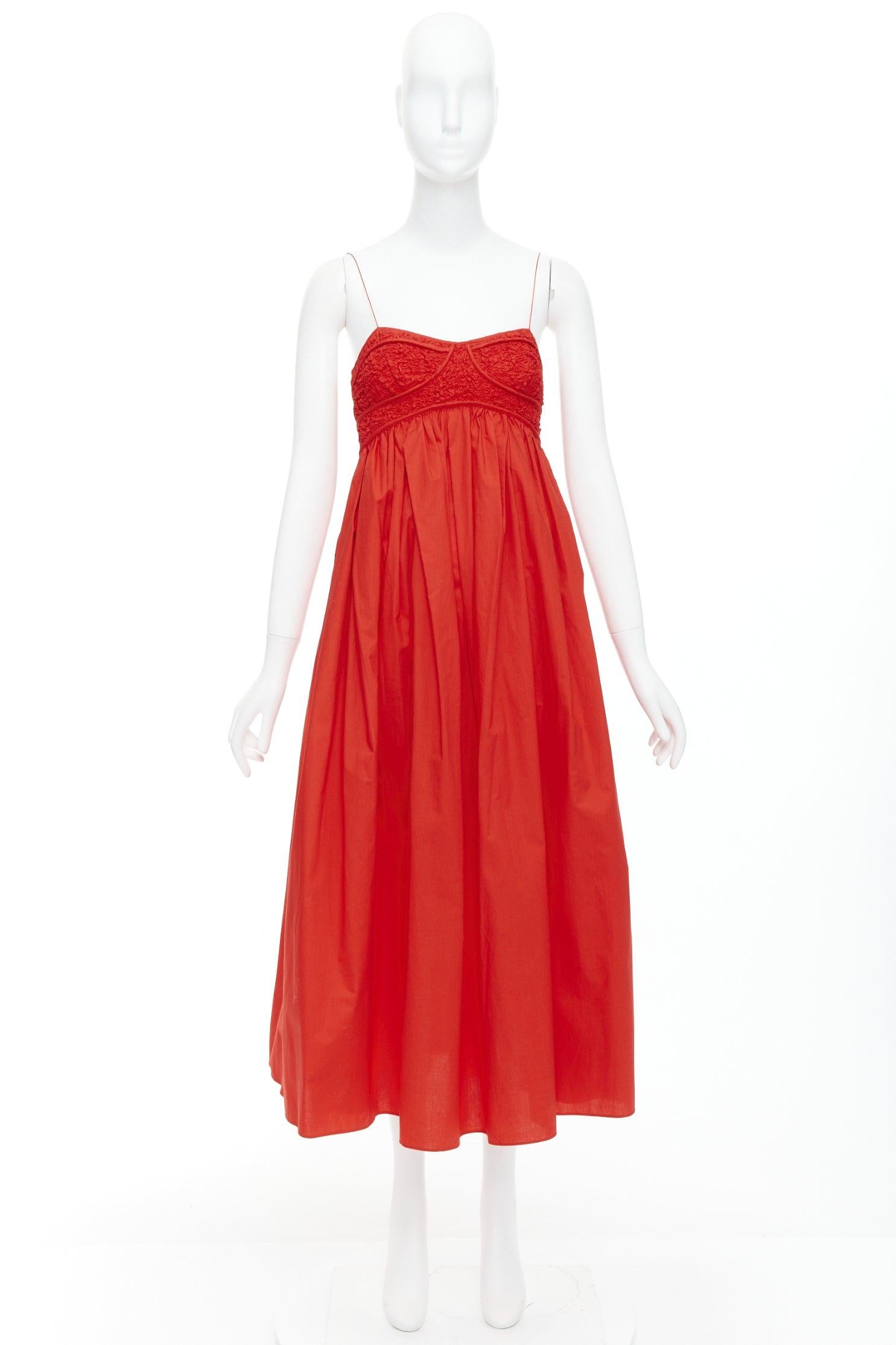 CECILIE BAHNSEN Heather poppy red cotton blend cloque dress UK8 L For Sale 4