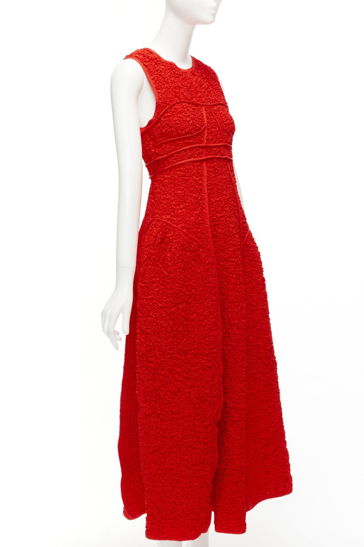 CECILIE BAHNSEN Lia red cotton blend cloque panelled fitted midi dress UK8 S In New Condition In Hong Kong, NT