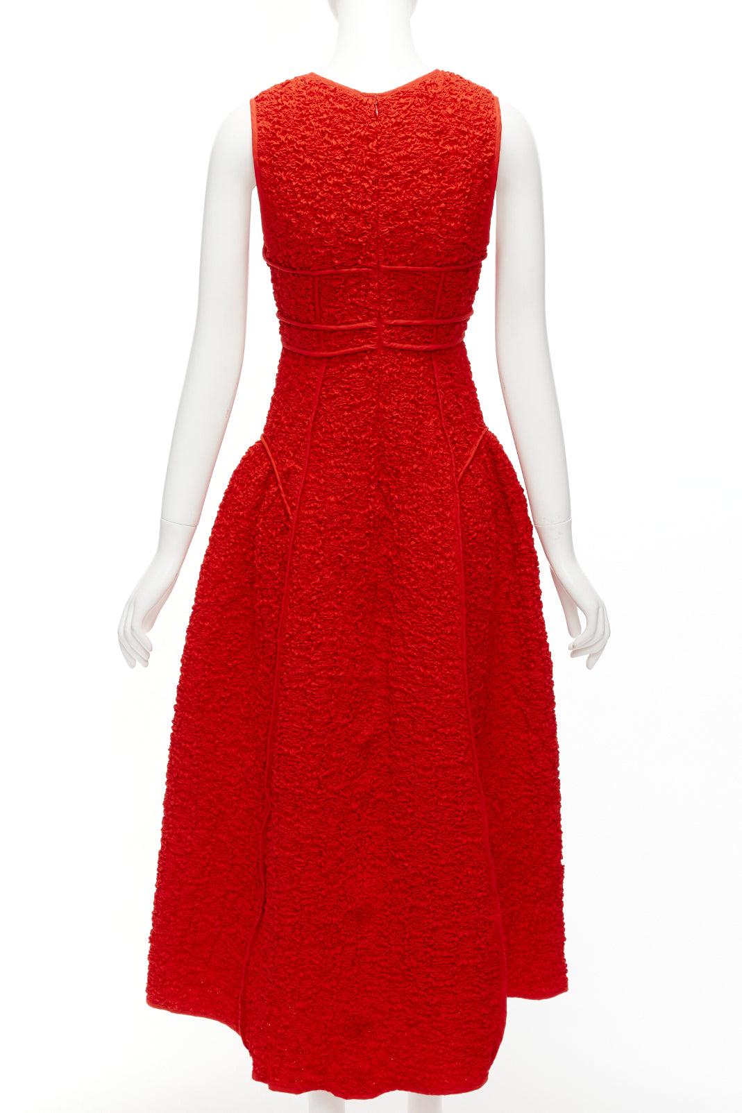 CECILIE BAHNSEN Lia red cotton blend cloque panelled fitted midi dress UK8 S 1