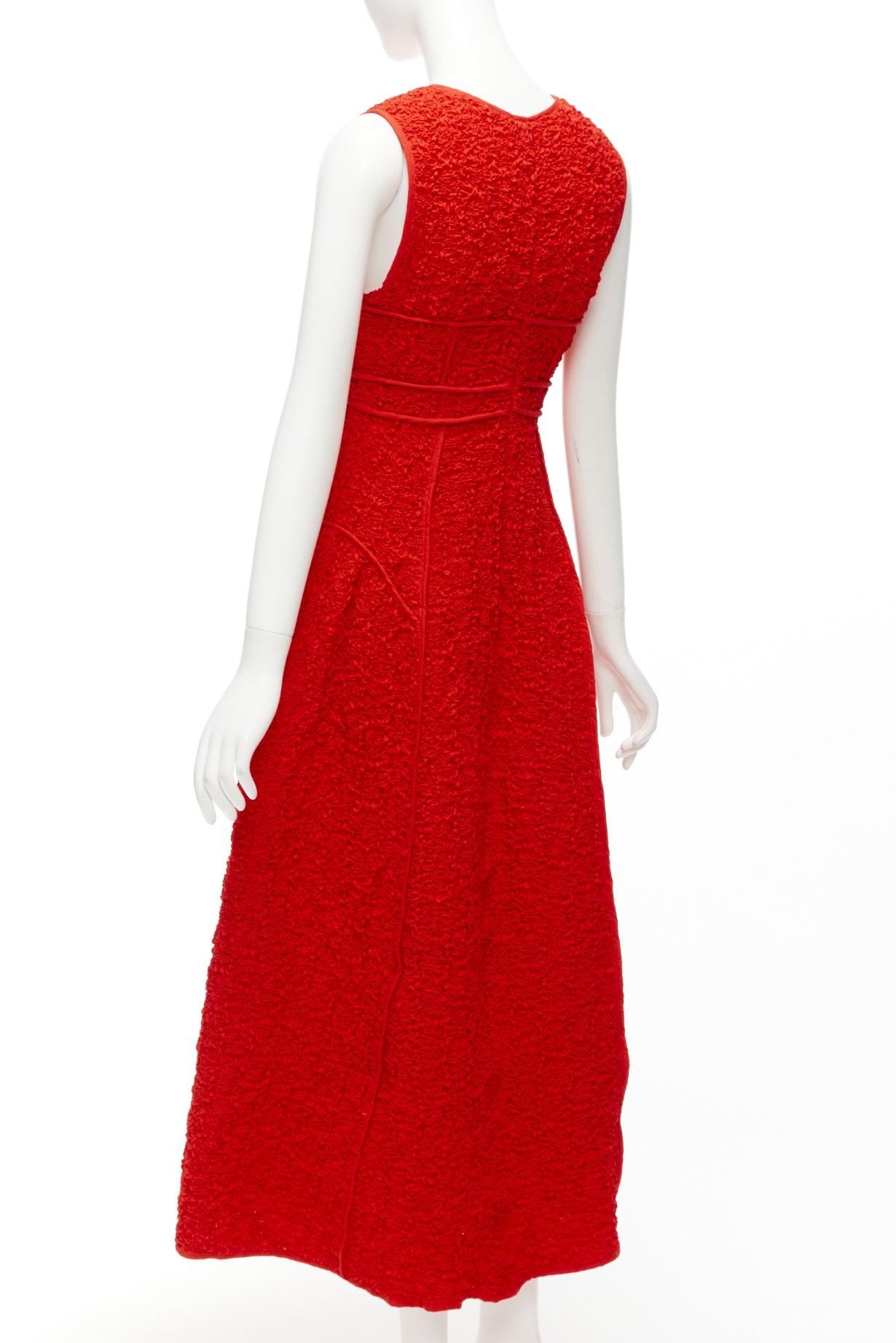 CECILIE BAHNSEN Lia red cotton blend cloque panelled fitted midi dress UK8 S 2