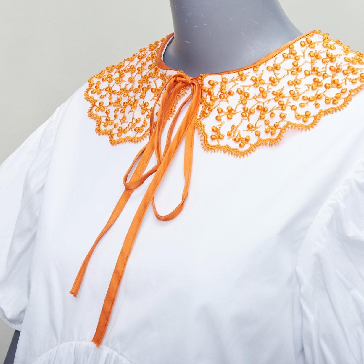 CECILIE BAHNSEN Mie white cotton orange applique collar puff top UK6 XS For Sale 2
