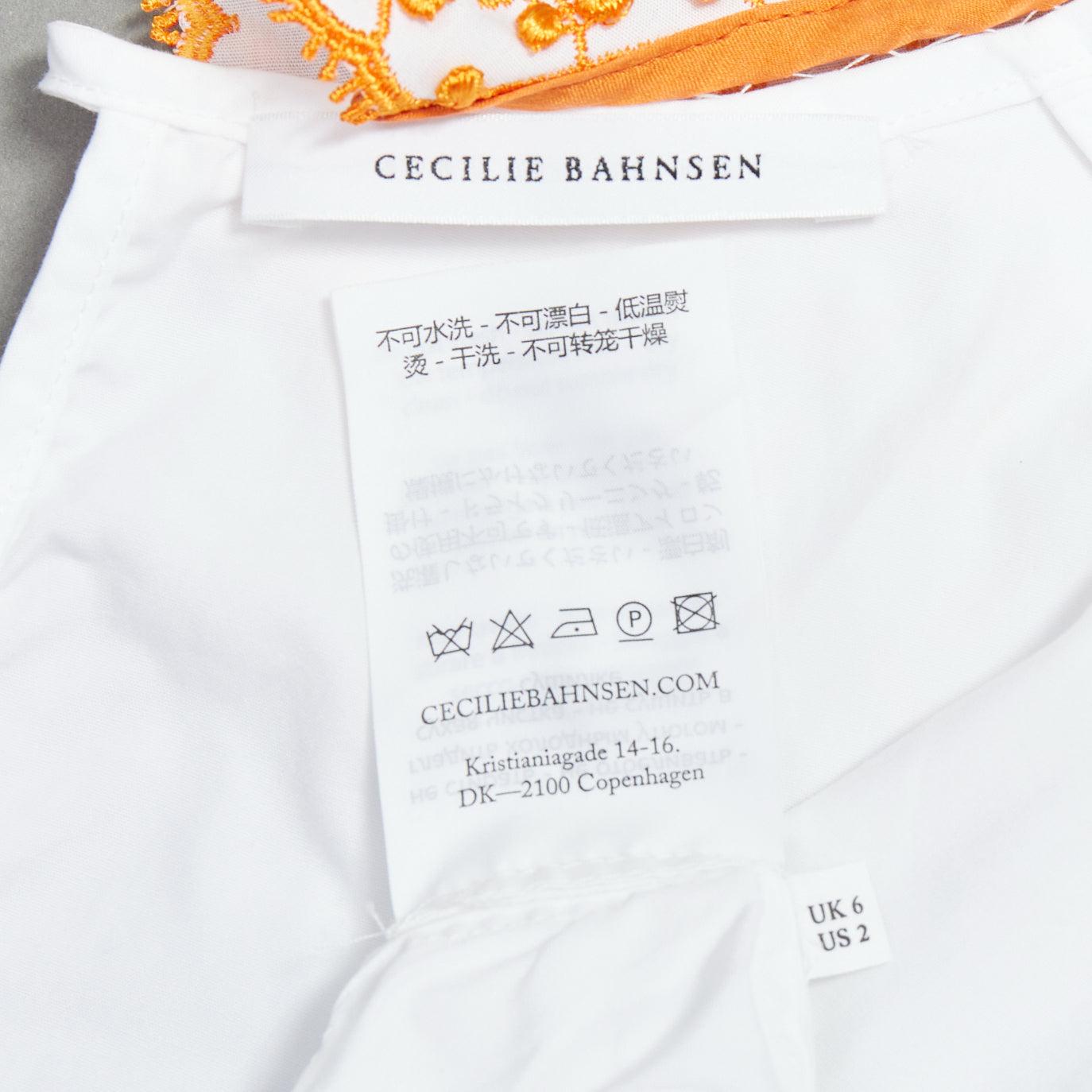 CECILIE BAHNSEN Mie white cotton orange applique collar puff top UK6 XS For Sale 3