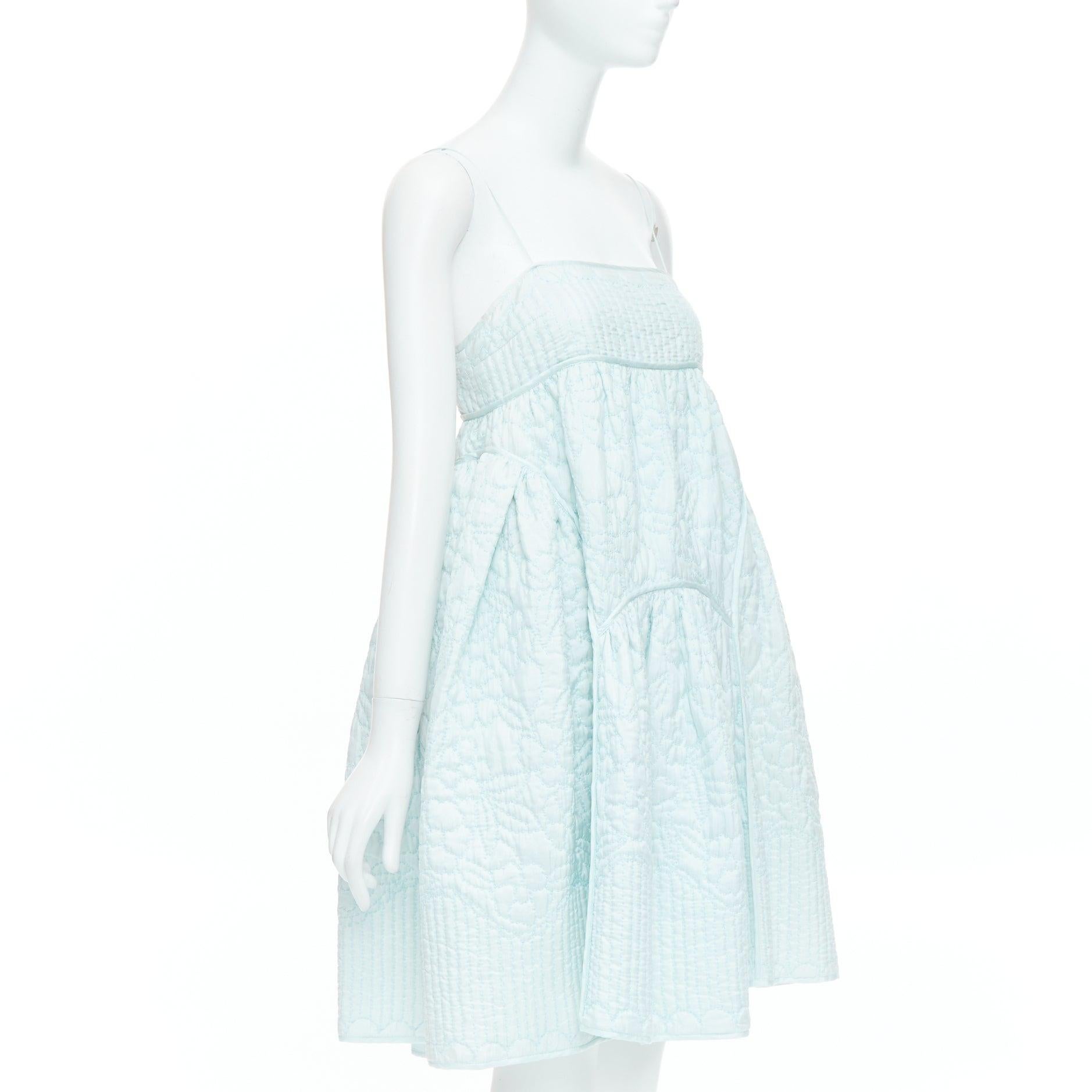 CECILIE BAHNSEN pastellfarbenes mintblaues Babydoll-Kleid mit Überwendlichstickerei UK6 XS (Grau)
