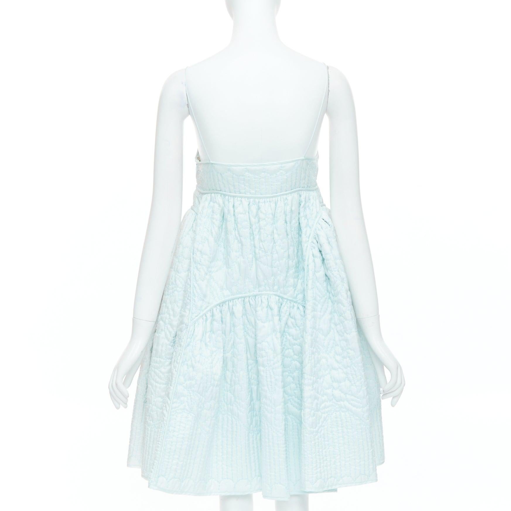 CECILIE BAHNSEN pastellfarbenes mintblaues Babydoll-Kleid mit Überwendlichstickerei UK6 XS Damen