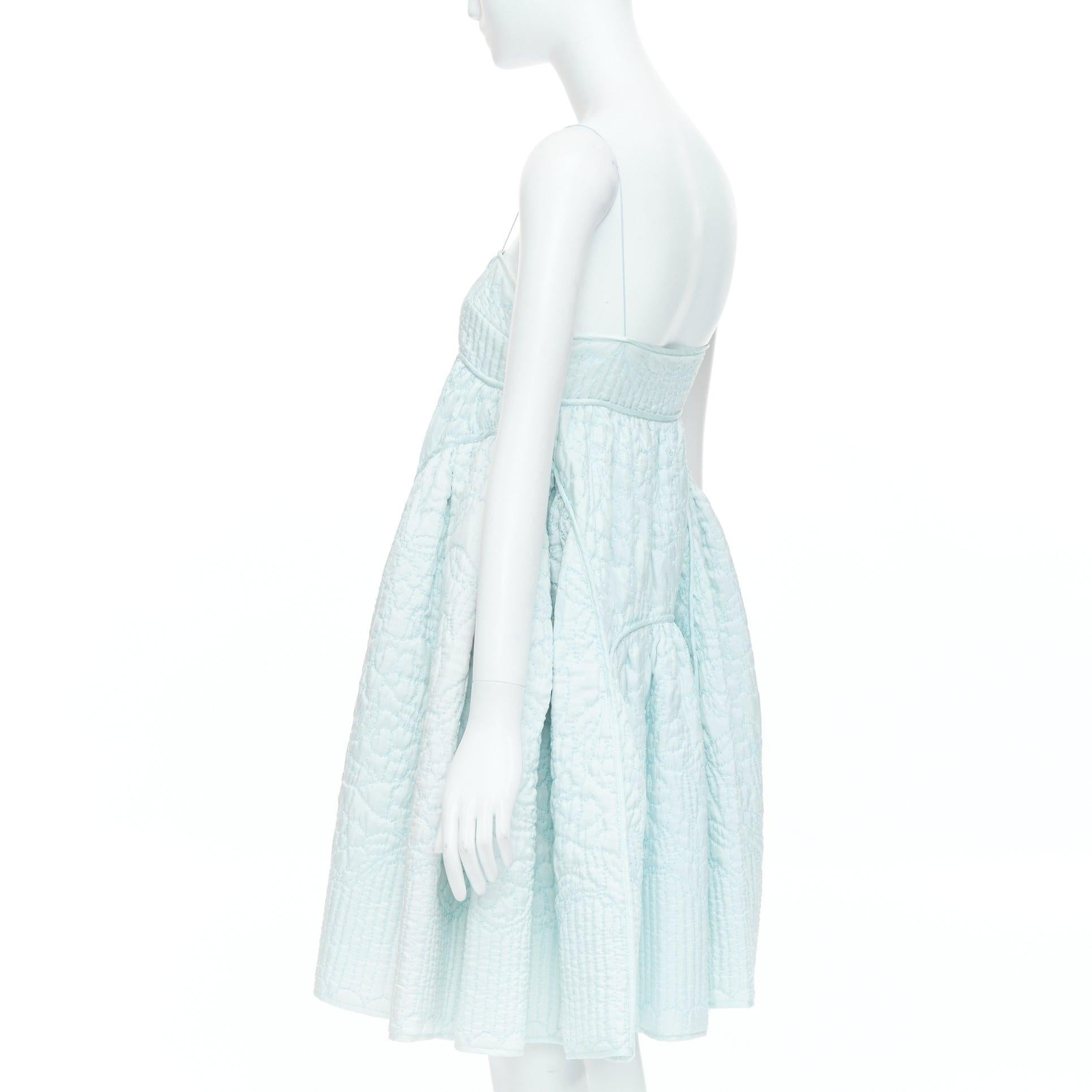 CECILIE BAHNSEN pastellfarbenes mintblaues Babydoll-Kleid mit Überwendlichstickerei UK6 XS 1