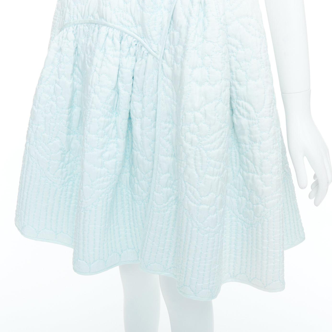 CECILIE BAHNSEN pastellfarbenes mintblaues Babydoll-Kleid mit Überwendlichstickerei UK6 XS 2