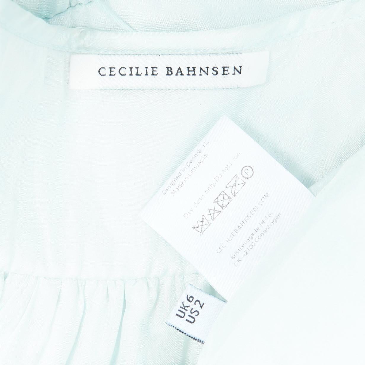 CECILIE BAHNSEN pastellfarbenes mintblaues Babydoll-Kleid mit Überwendlichstickerei UK6 XS 3