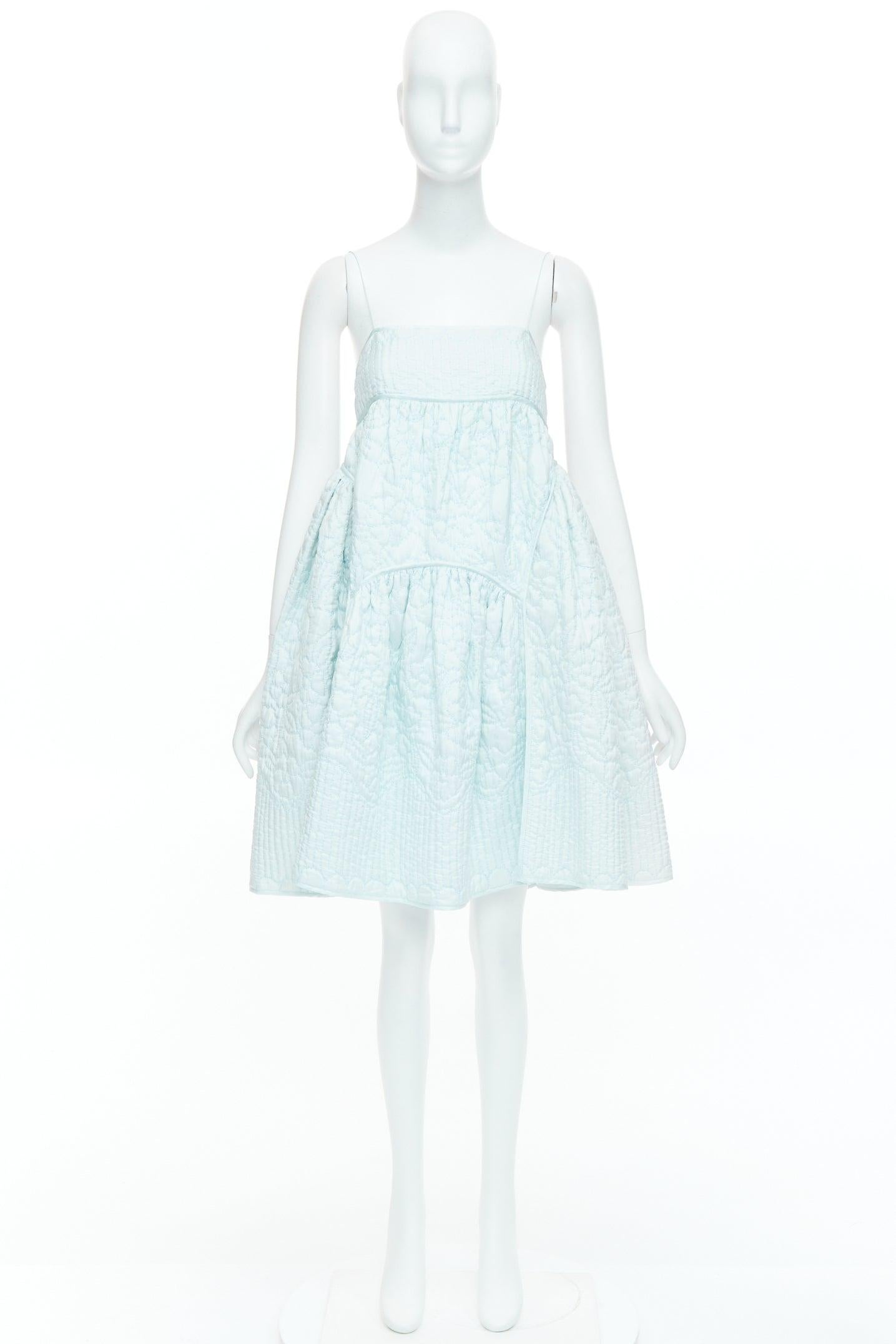 CECILIE BAHNSEN pastellfarbenes mintblaues Babydoll-Kleid mit Überwendlichstickerei UK6 XS 4