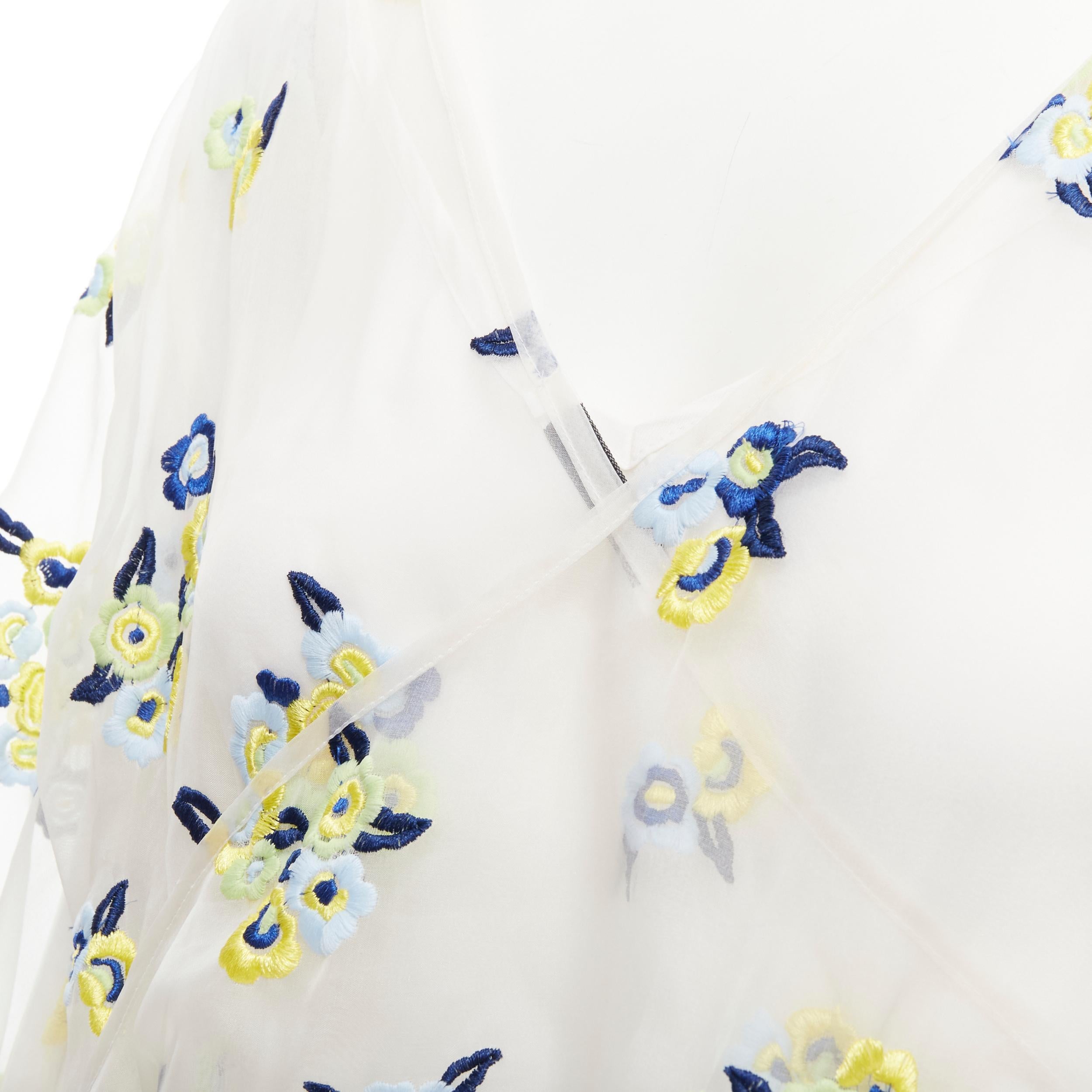 CECILIE BAHNSEN Runway white blue yellow floral embroidery sheer puff dress XS In Excellent Condition In Hong Kong, NT