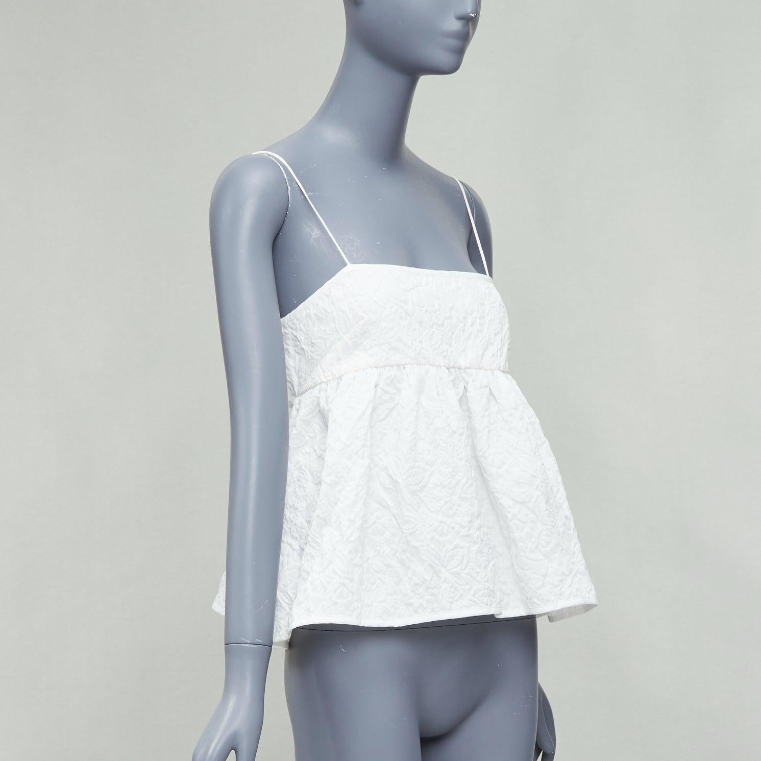 Gray CECILIE BAHNSEN Sunni white cloque cotton babydoll top UK10 M For Sale