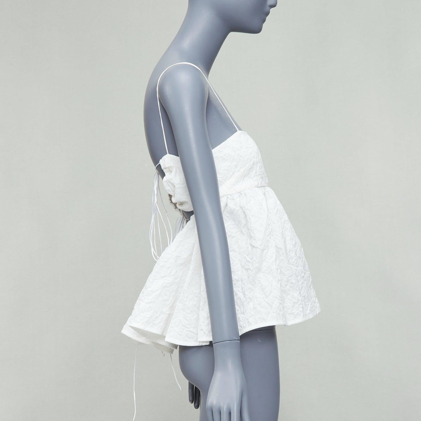 CECILIE BAHNSEN Sunni white cloque cotton babydoll top UK10 M In Excellent Condition For Sale In Hong Kong, NT