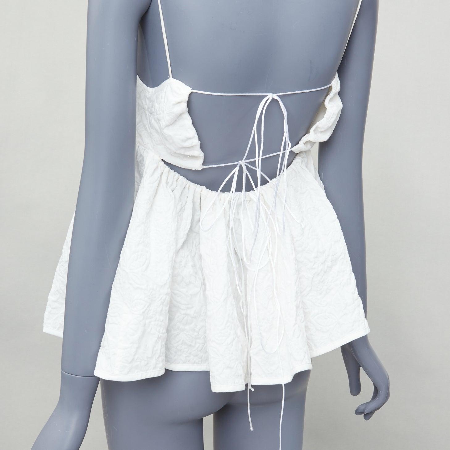 CECILIE BAHNSEN Sunni white cloque cotton babydoll top UK10 M For Sale 1