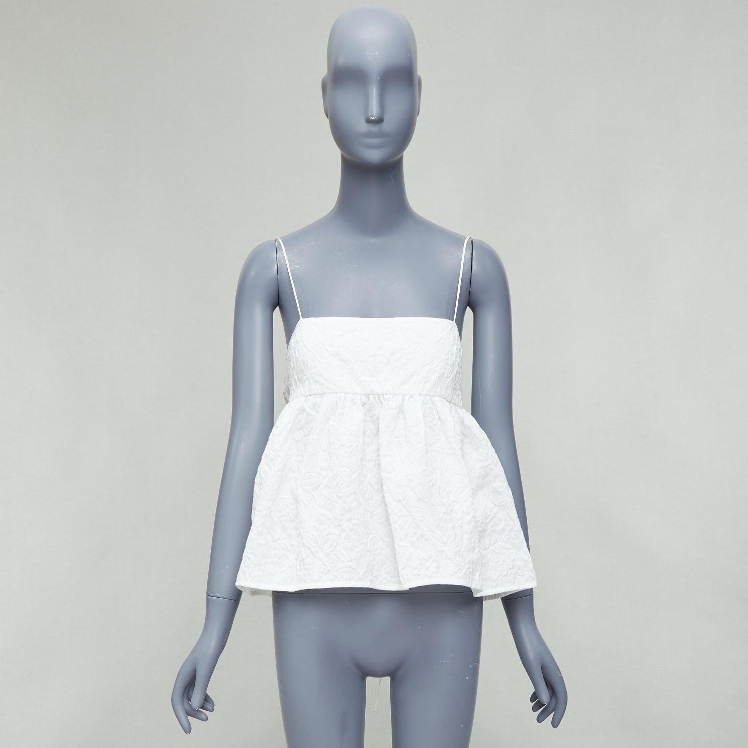 CECILIE BAHNSEN Sunni white cloque cotton babydoll top UK10 M For Sale 4
