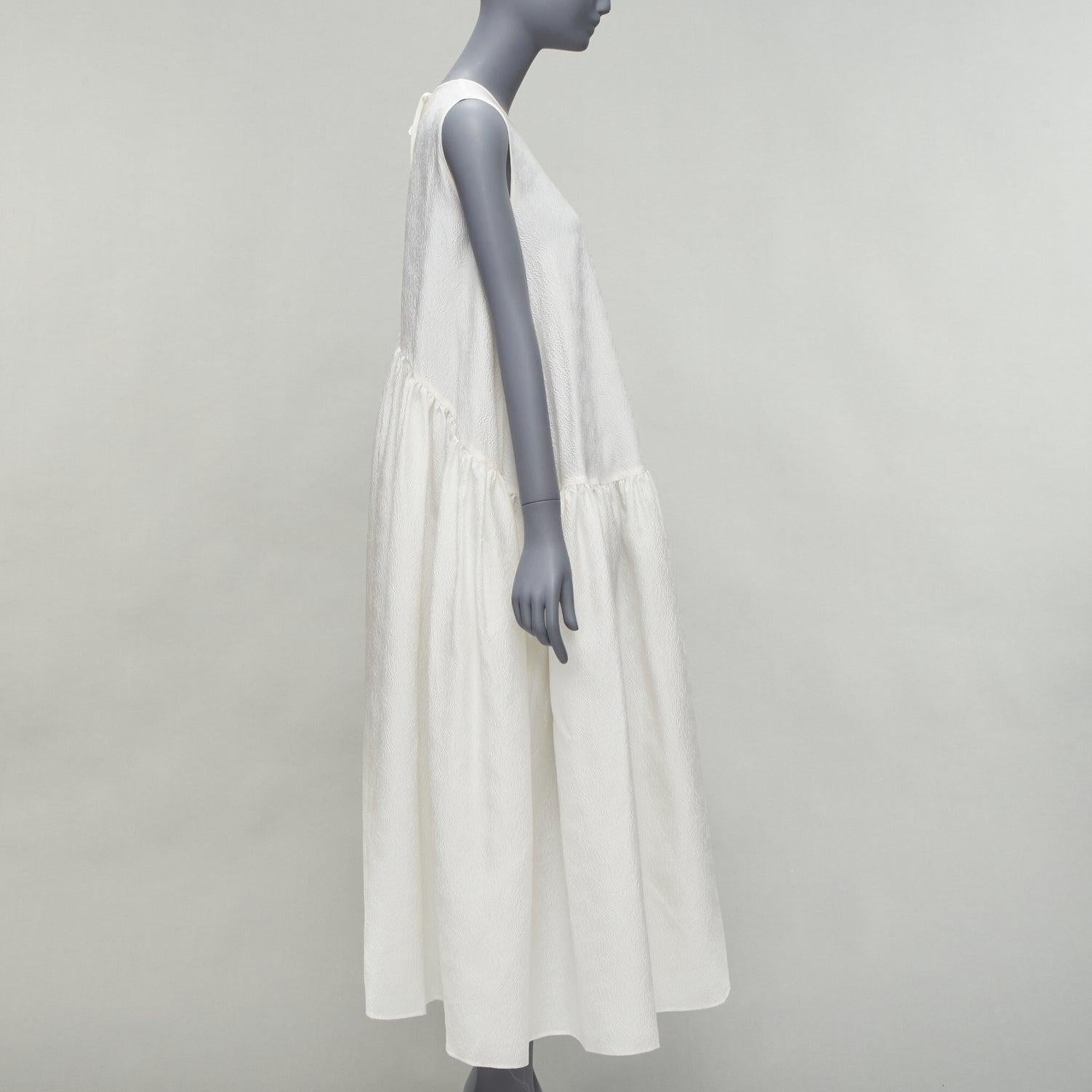 CECILIE BAHNSEN white silk blend jacquard sleeveless babydoll midi dress UK6 XS In Excellent Condition For Sale In Hong Kong, NT