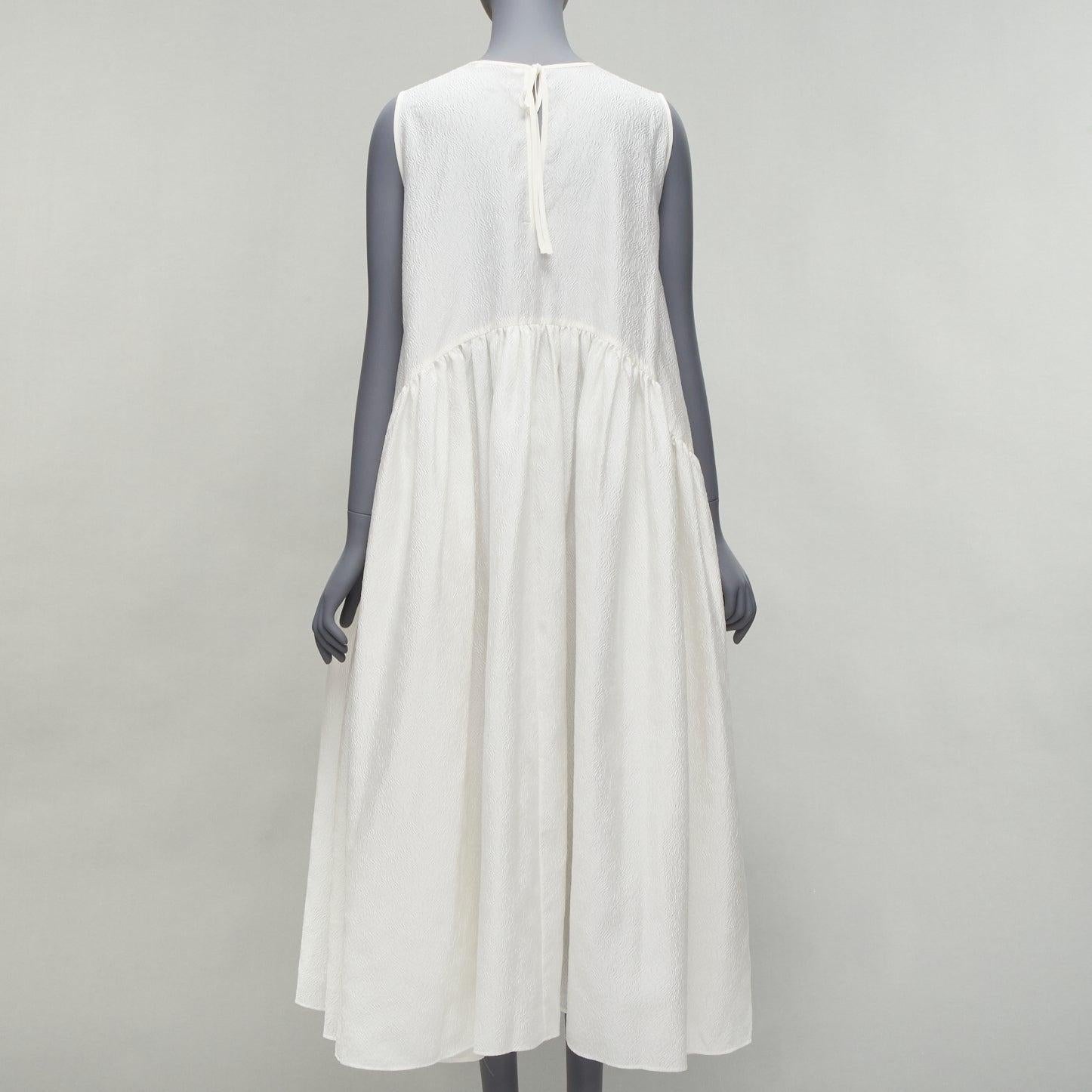 Women's CECILIE BAHNSEN white silk blend jacquard sleeveless babydoll midi dress UK6 XS For Sale