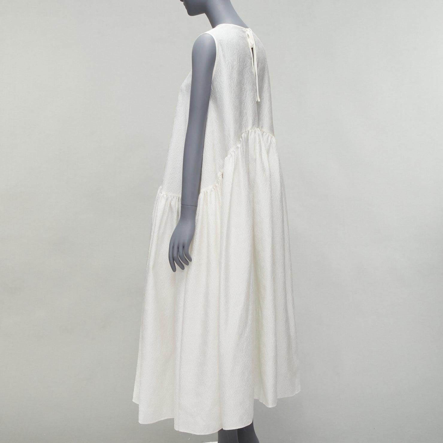 CECILIE BAHNSEN white silk blend jacquard sleeveless babydoll midi dress UK6 XS For Sale 1