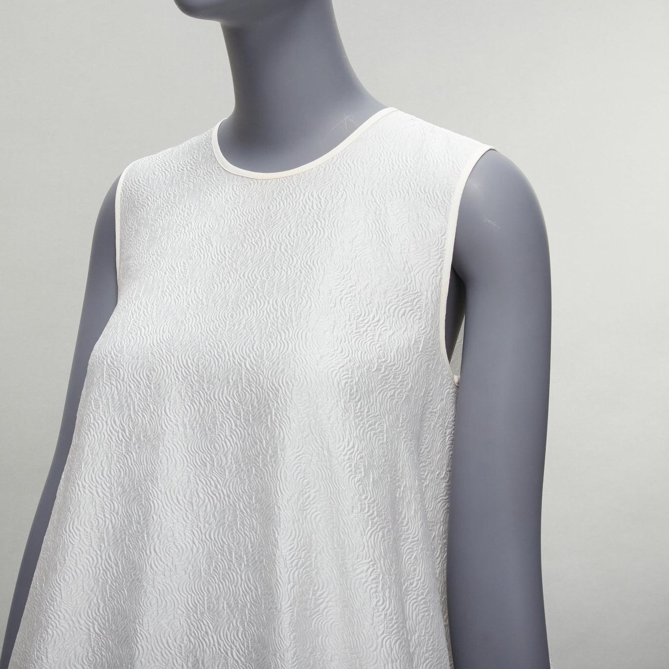 CECILIE BAHNSEN white silk blend jacquard sleeveless babydoll midi dress UK6 XS For Sale 2