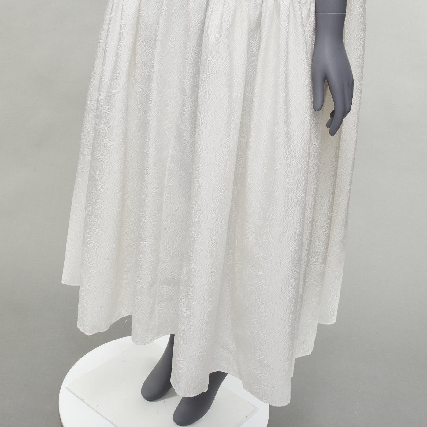 CECILIE BAHNSEN white silk blend jacquard sleeveless babydoll midi dress UK6 XS For Sale 3