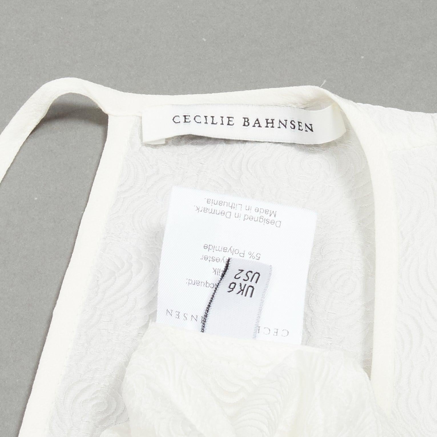 CECILIE BAHNSEN white silk blend jacquard sleeveless babydoll midi dress UK6 XS For Sale 4