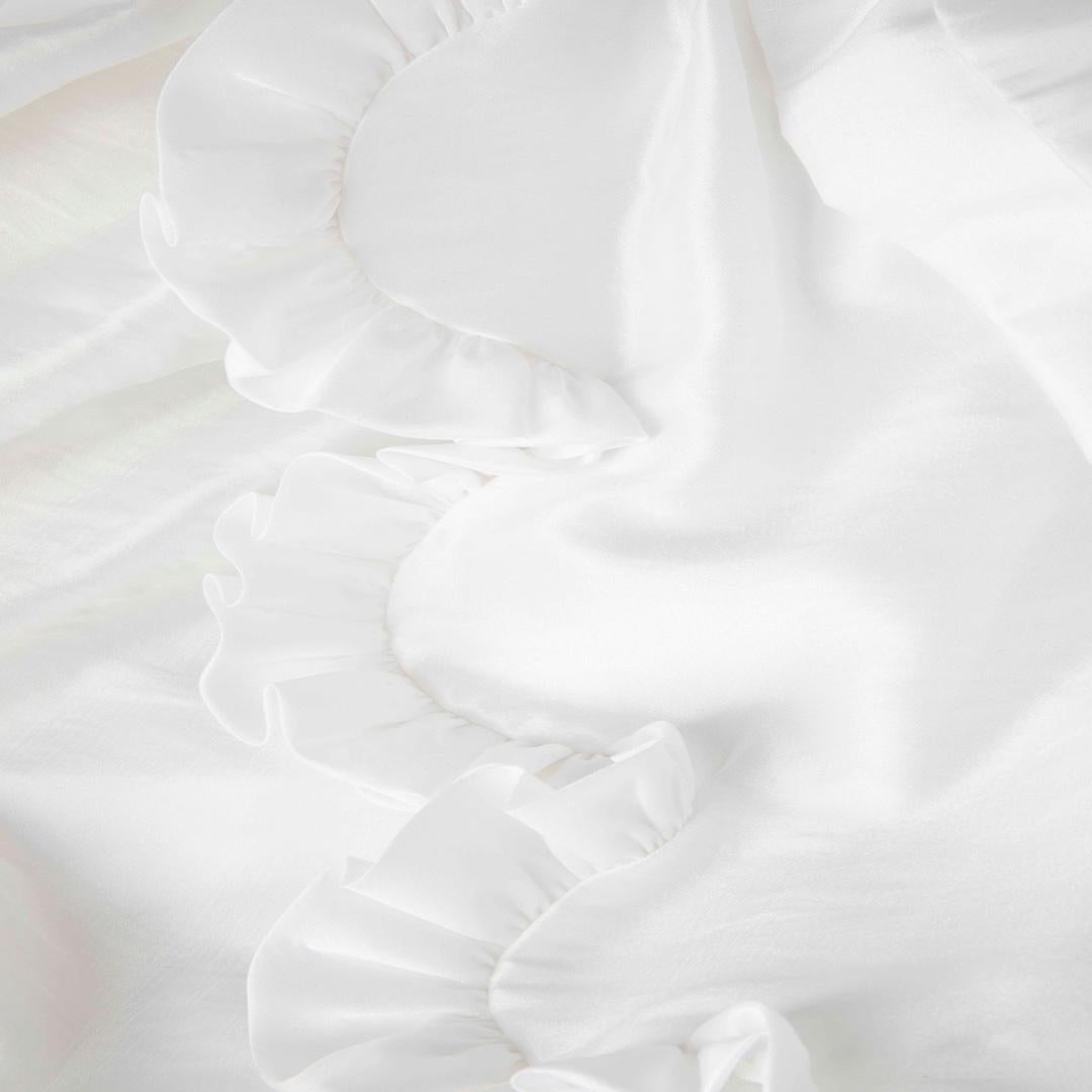 Cecilie Bahnsen White Square Neck Ruffled Top Size S In Good Condition For Sale In London, GB