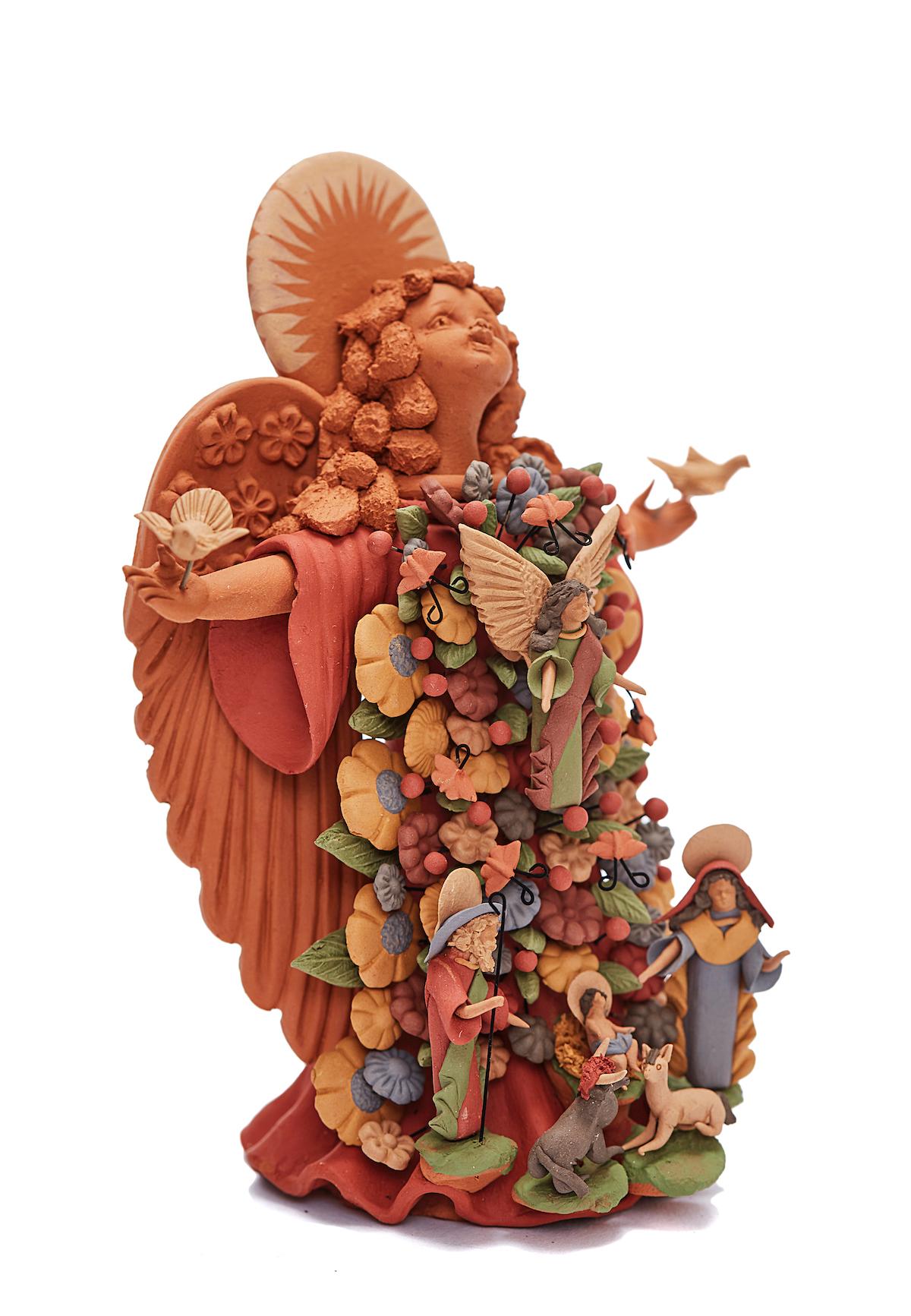 Angel Místico - Mistic Angel  / Ceramics Mexican Folk Art Clay - Sculpture by Cecilio Sanchez Fierro